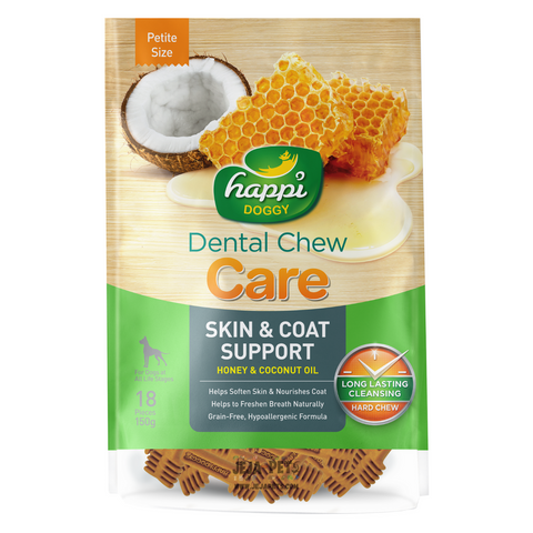 Happi Doggy Dental Chew Skin & Coat Support (Honey & Coconut Oil) Hard Chew for Dogs - Petite / Regular