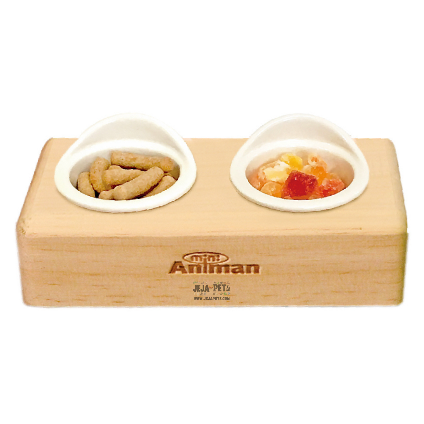 Animan Hamster Food Bowl with Wood Stand Twin Set