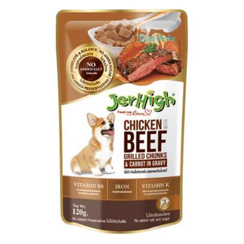 Jerhigh Chicken with Beef Grilled Chunks & Carrot in Gravy Pouch - 120g