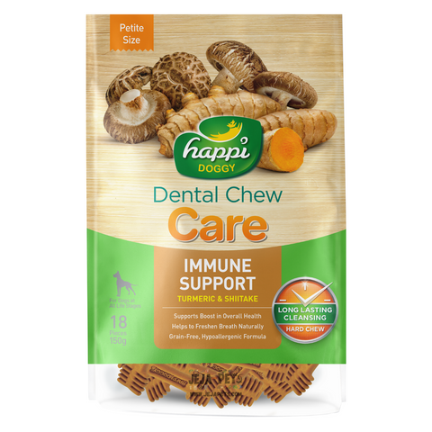 Happi Doggy Dental Chew Immune Support (Turmeric & Shiitake) Hard Chew for Dogs - Petite / Regular