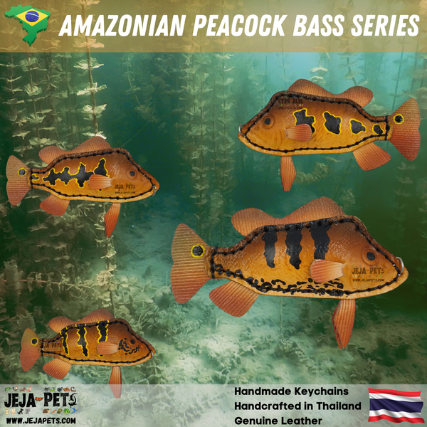 Peacock Bass Series Genuine Leather Handmade Keychains