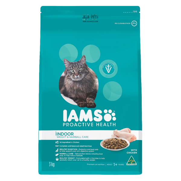 IAMS Proactive Health Indoor Weight & Hairball Care Adult Cat Dry Food - 1kg / 3kg / 8kg