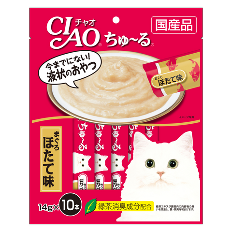 Ciao Churu Pack of 10 White Meat Tuna Scallop Flavour - 14g x 10