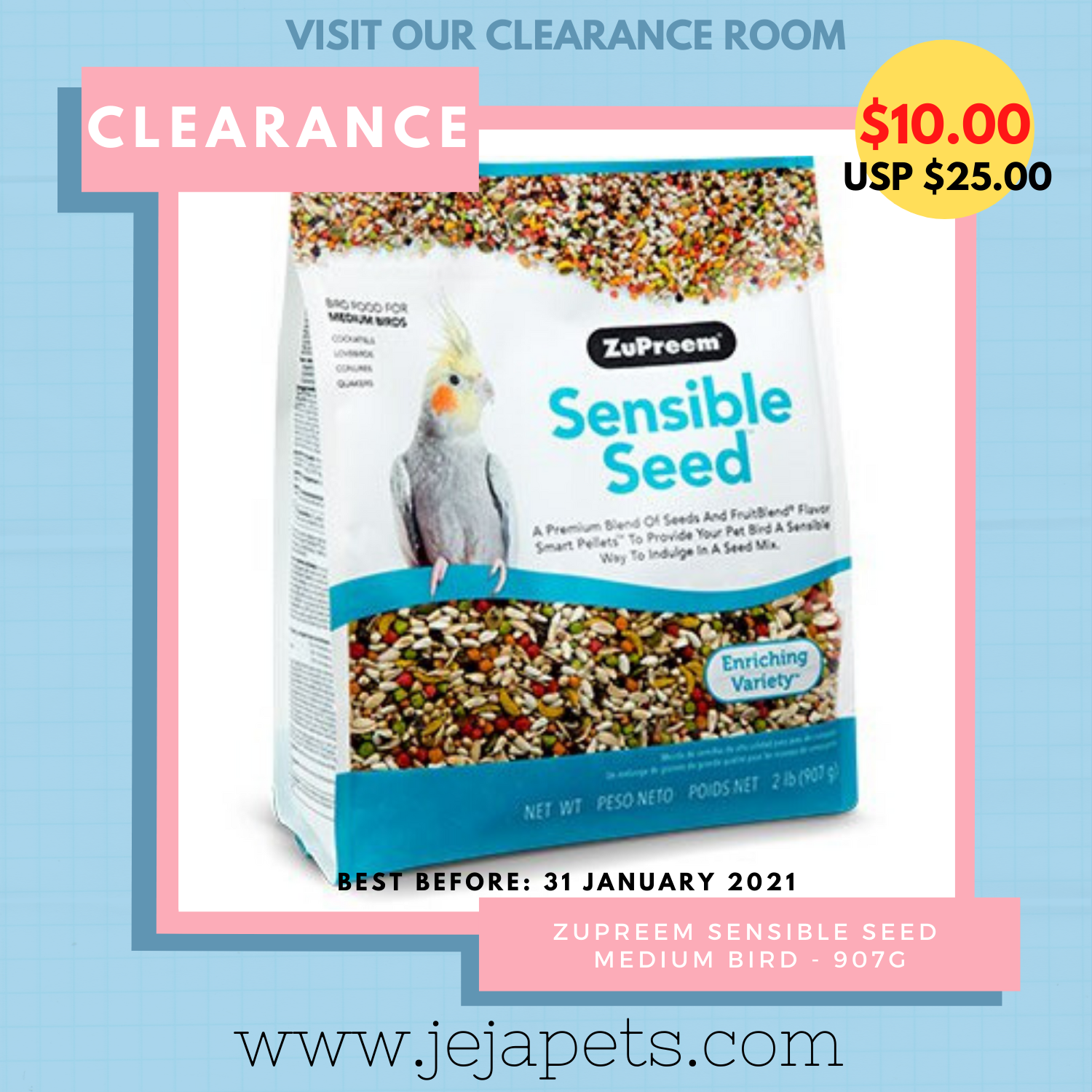 [CLEARANCE] ZuPreem Sensible Seed - Medium Birds - 907g