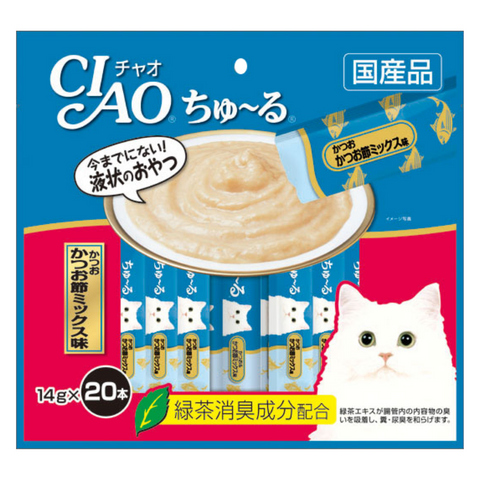 Ciao Churu Pack of 20 Tuna Dried Bonito Mix Flavor - 14g x 20