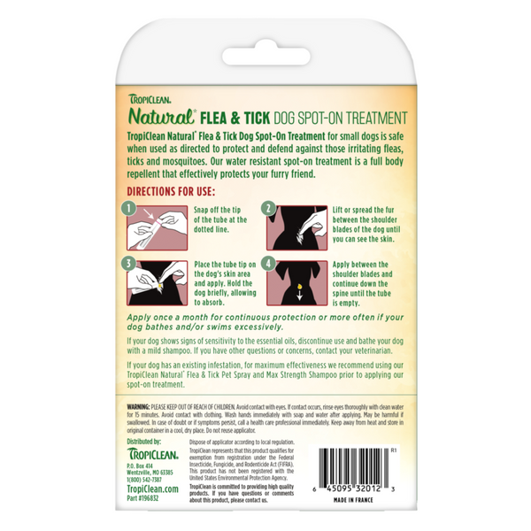 Tropiclean Natural Flea & Tick Spot on Treatment for Dogs - S / M / L