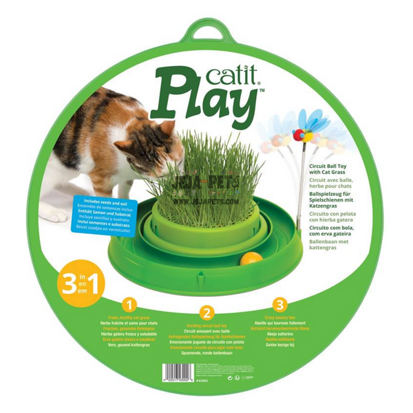 Catit Play 3 in 1 Circuit Ball Toy with Cat Grass - 37.6 x 36.0 x 7.8 cm