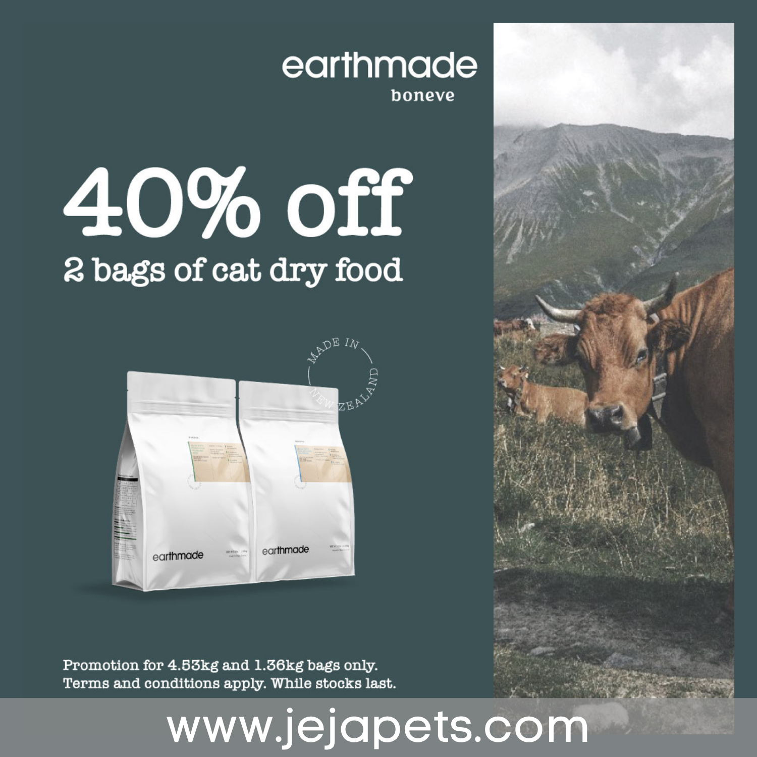 [PROMO: 40% OFF for 2 BAGS] Earthmade Cat Dry Food - 1.36kg / 4.53kg
