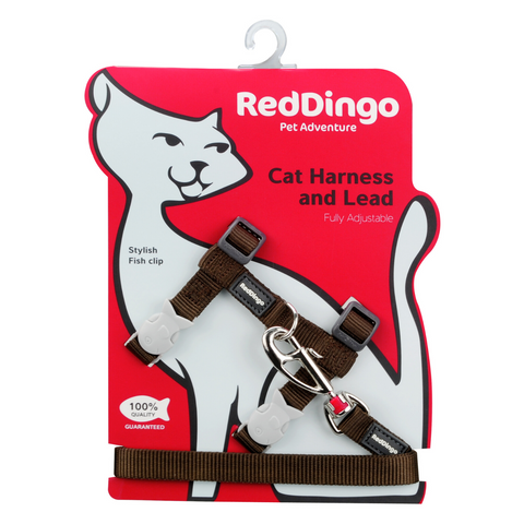 Red Dingo Cat Harness and Lead Combo Classic - (Brown)
