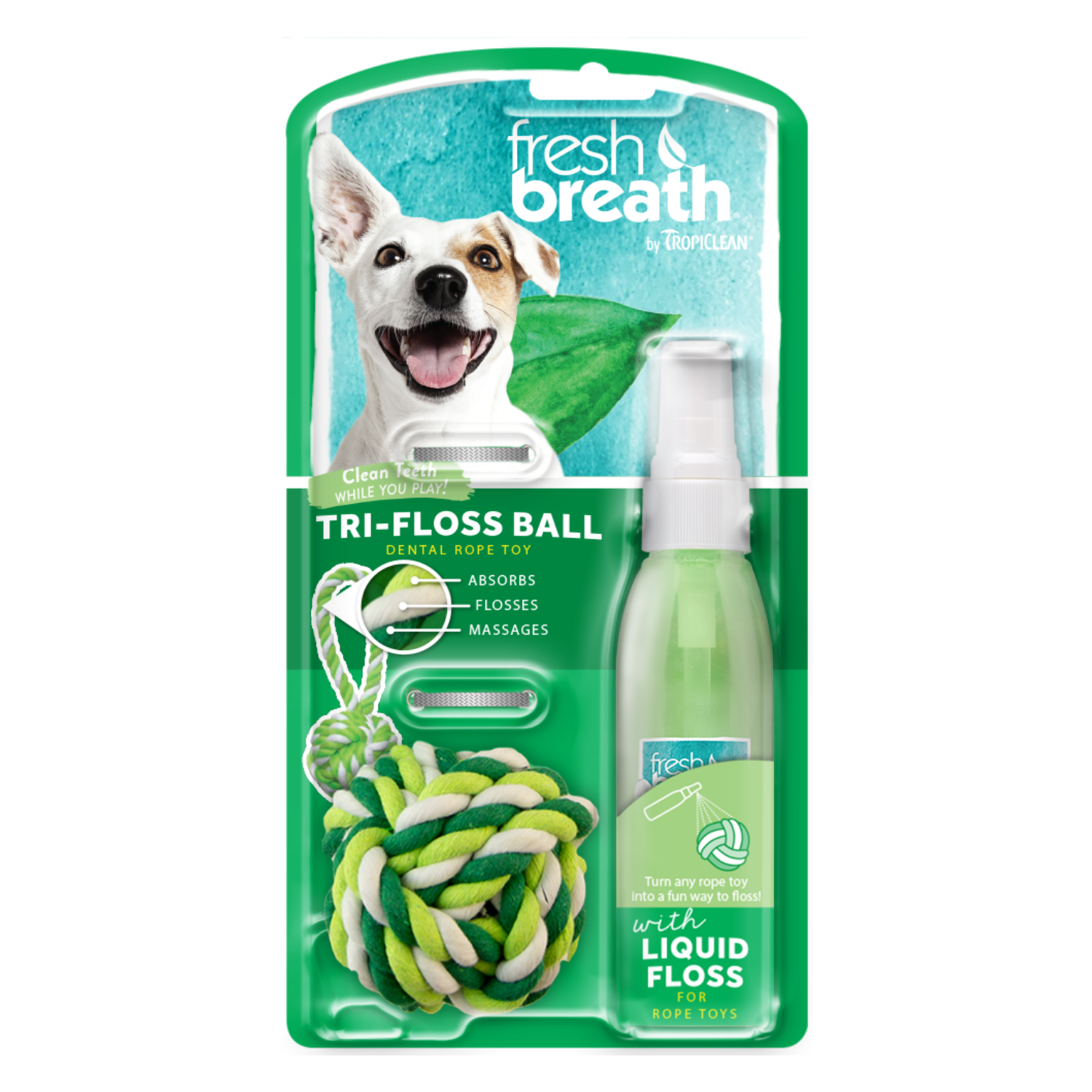 [DISCONTINUED] Tropiclean Fresh Breath Liquid Floss + Tri-Floss Ball - 118ml