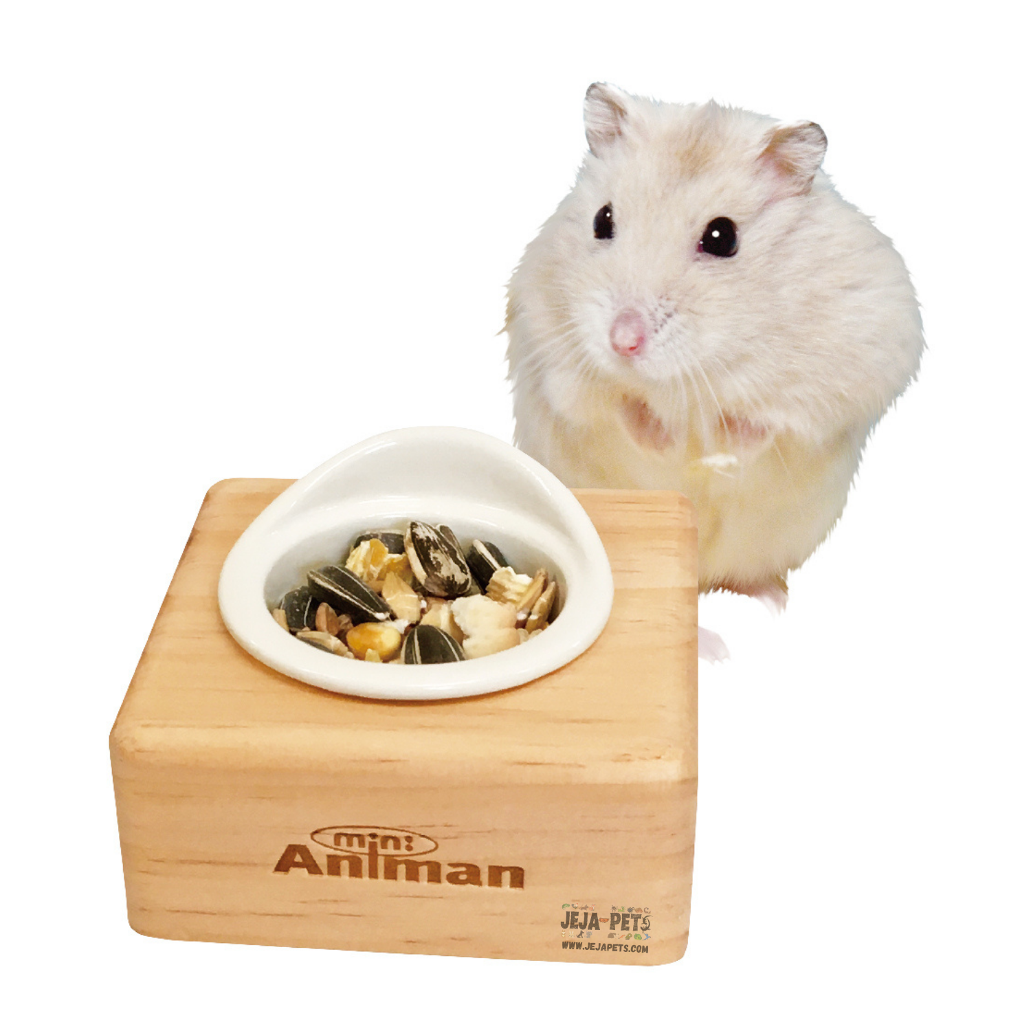 Animan Hamster Food Bowl with Wood Stand Single Set Jeja Pets