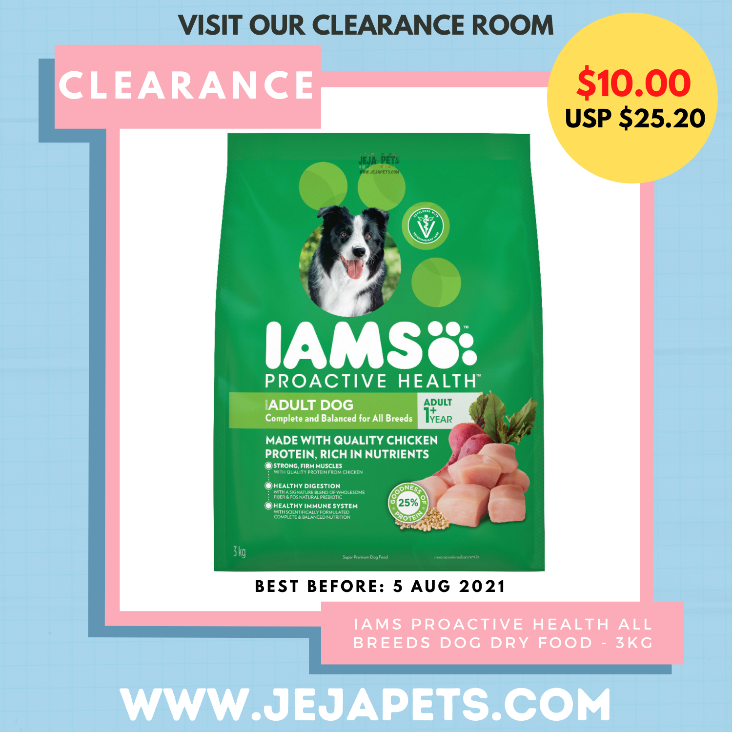 [CLEARANCE] IAMS Proactive Health All Breeds Dog Dry Food - 3kg