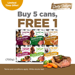 [PROMO: BUY 5 FREE 1 CAN] Daily Delight Dog Canned Food - 700g