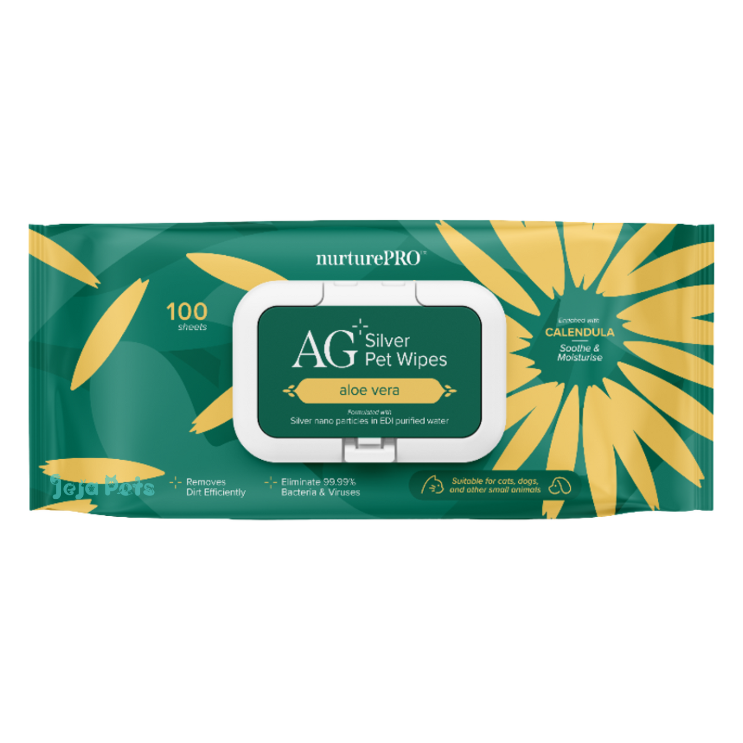 Nurture Pro AG+ Silver Pet Wipes (Aloe Vera) - 100 sheets