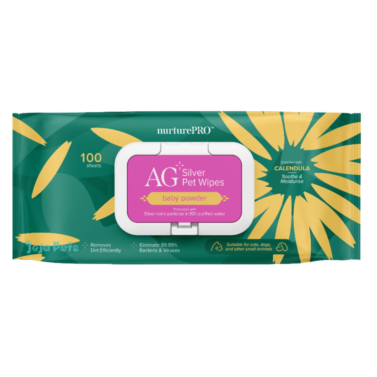Nurture Pro AG+ Silver Pet Wipes (Baby Powder) - 100 sheets