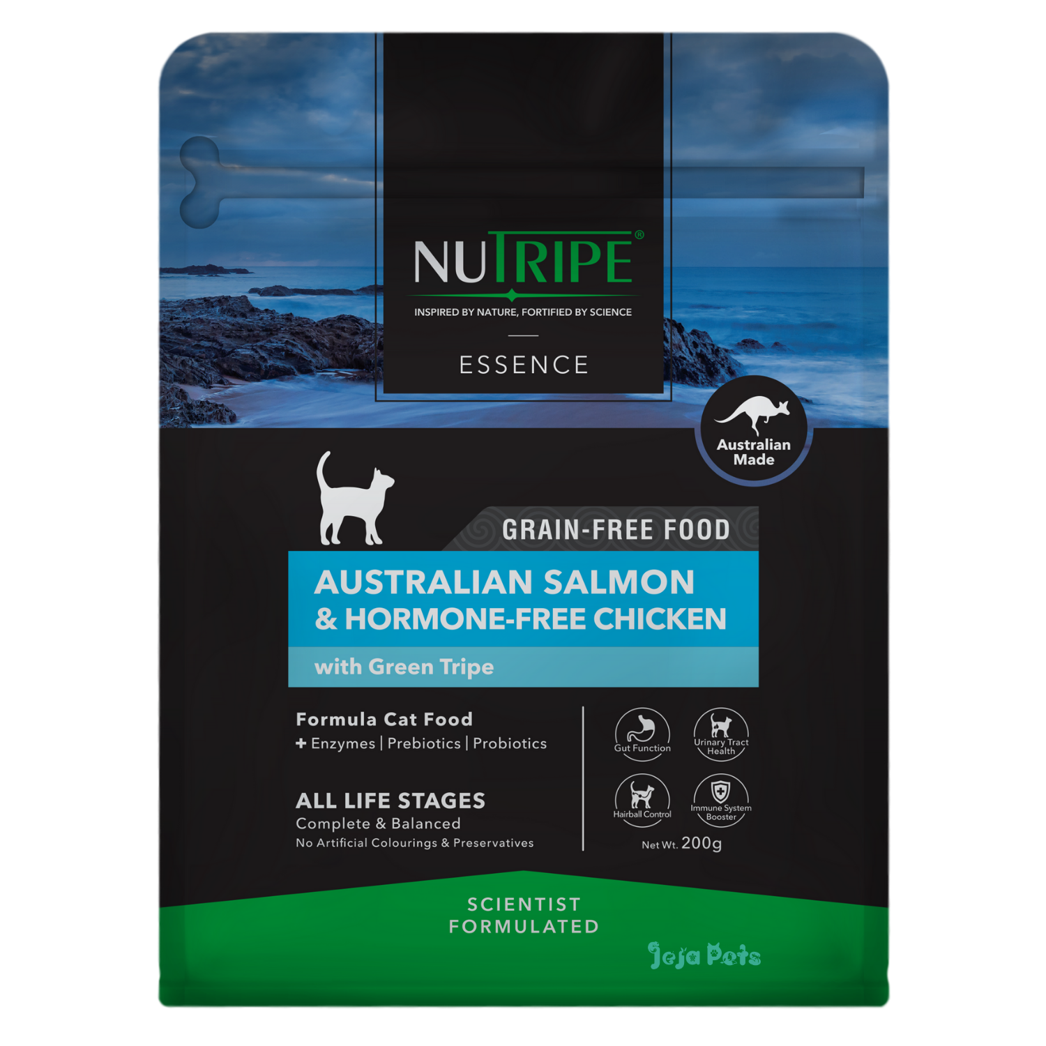 Nutripe Essence Australian Salmon and Hormone-Free Chicken with Green Tripe Grain Free Dry Cat Food - 200g / 1.8kg / 6kg