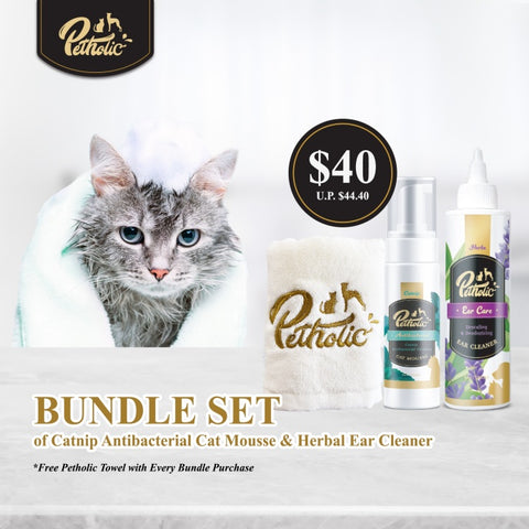 [PROMO: 2 FOR $40] - Petholic Catnip Antibacterial Cat Mousse & Herbal Ear Cleaner Bundle Set