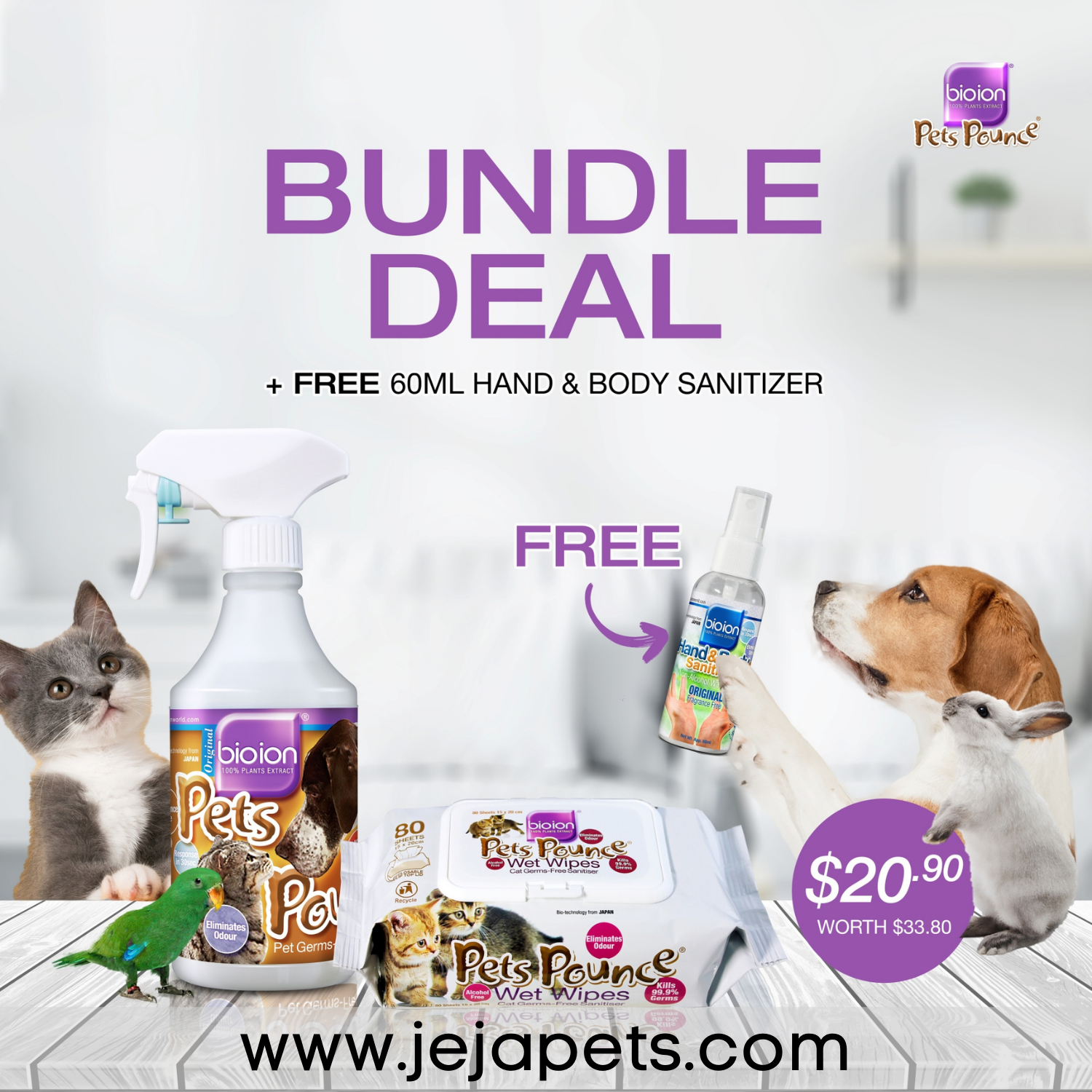 [PROMO: $20.90/set FREE 60ml Hand & Body Sanitizer (U.P. $33.80)] Bioion Pets Pounce Bundle Deal