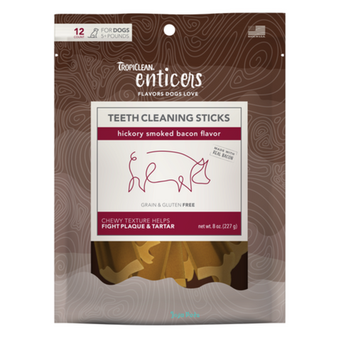 Tropiclean Enticers Teeth Cleaning Sticks for Dogs (Hickory Smoked Bacon) - 12 ct