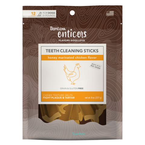 Tropiclean Enticers Teeth Cleaning Sticks for Dogs (Honey Marinated Chicken) - 12 ct