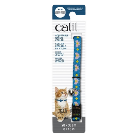 Catit Adjustable Breakaway Nylon Collar (Blue with Pink Bows) - 20-33cm