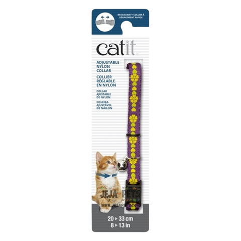 Catit Adjustable Breakaway Nylon Collar (Purple with Flowers) - 20-33cm