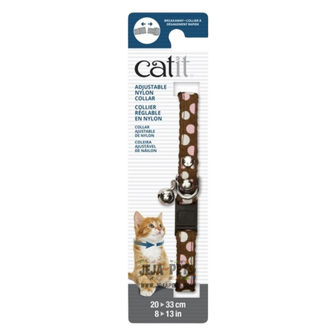 Catit Adjustable Breakaway Nylon Collar (Rivets Brown with Polka Dots) - 20-33cm
