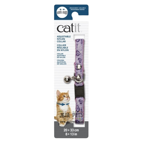 Catit Adjustable Breakaway Nylon Collar (Rivets Pink with Purple Hearts) - 20-33cm