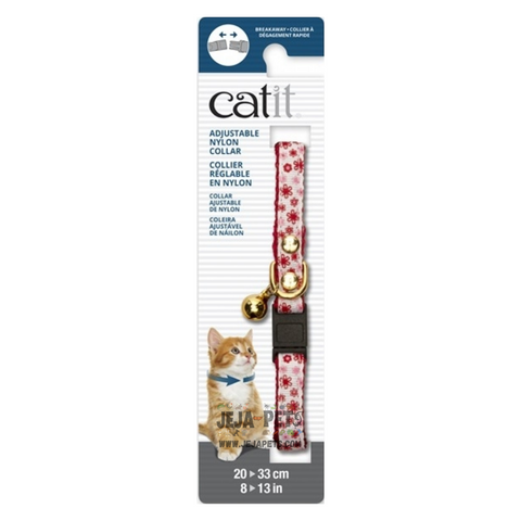 Catit Adjustable Breakaway Nylon Collar (Rivets Red & White with Flowers) - 20-33cm
