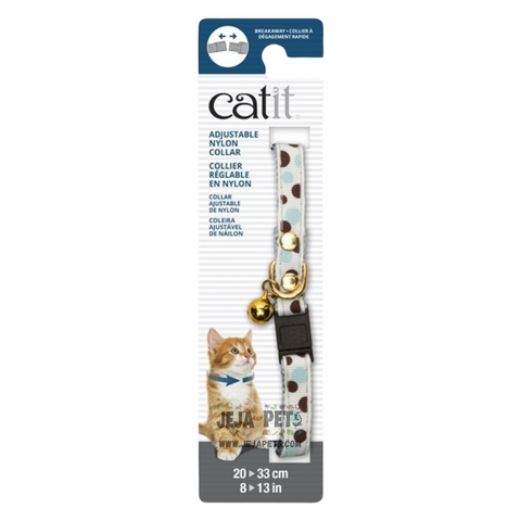 Catit Adjustable Breakaway Nylon Collar (Rivets White with Polka Dots) - 20-33cm