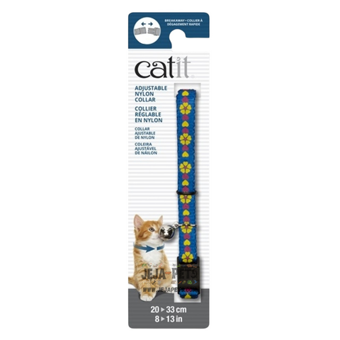 Catit Adjustable Breakaway Nylon Collar (Blue with Flowers) - 20-33cm