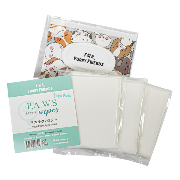For Furry Friends Pet's Activated Water Sanitizer (P.A.W.S) Travel Wipes - 3 x 20pcs + Pouch / 11 x 20pcs