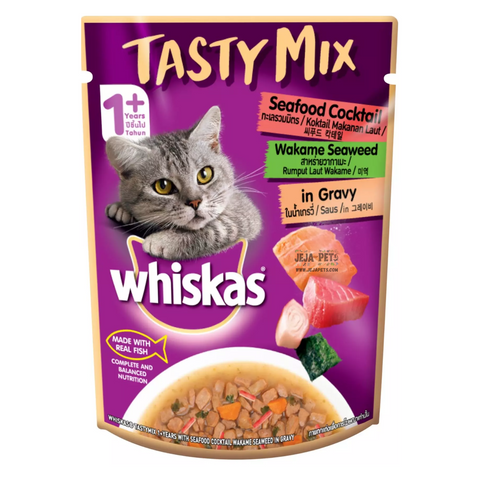 Whiskas Tasty Mix Seafood Cocktail with Wakame Seaweed in Gravy - 70g